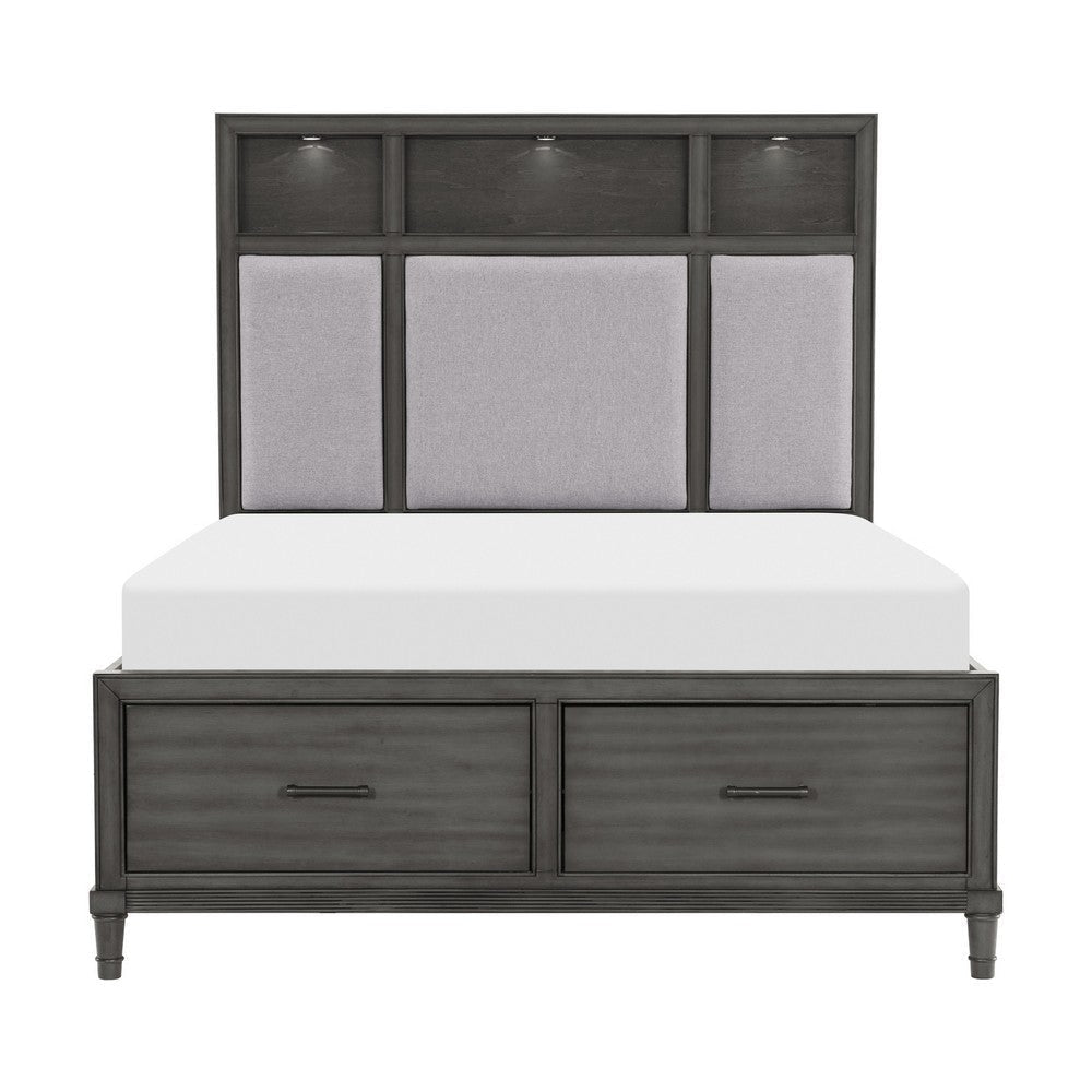 Celia Queen Platform Bed 2 Drawers Shelves on Headboard Pebble Gray By Casagear Home BM314288