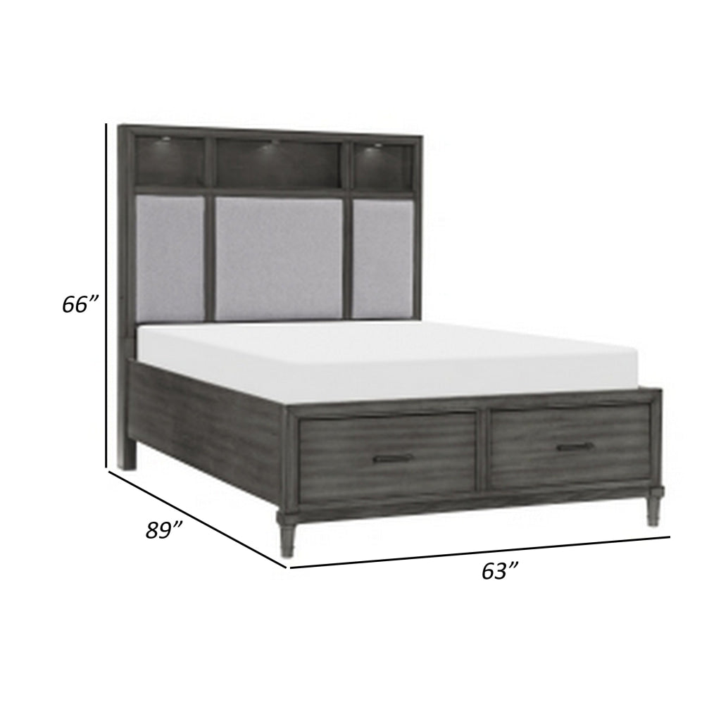 Celia Queen Platform Bed 2 Drawers Shelves on Headboard Pebble Gray By Casagear Home BM314288