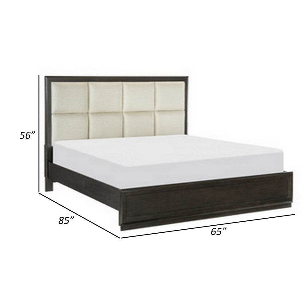 Pagi Queen Platform Bed Beige Upholstered Headboard Dark Charcoal Gray By Casagear Home BM314289