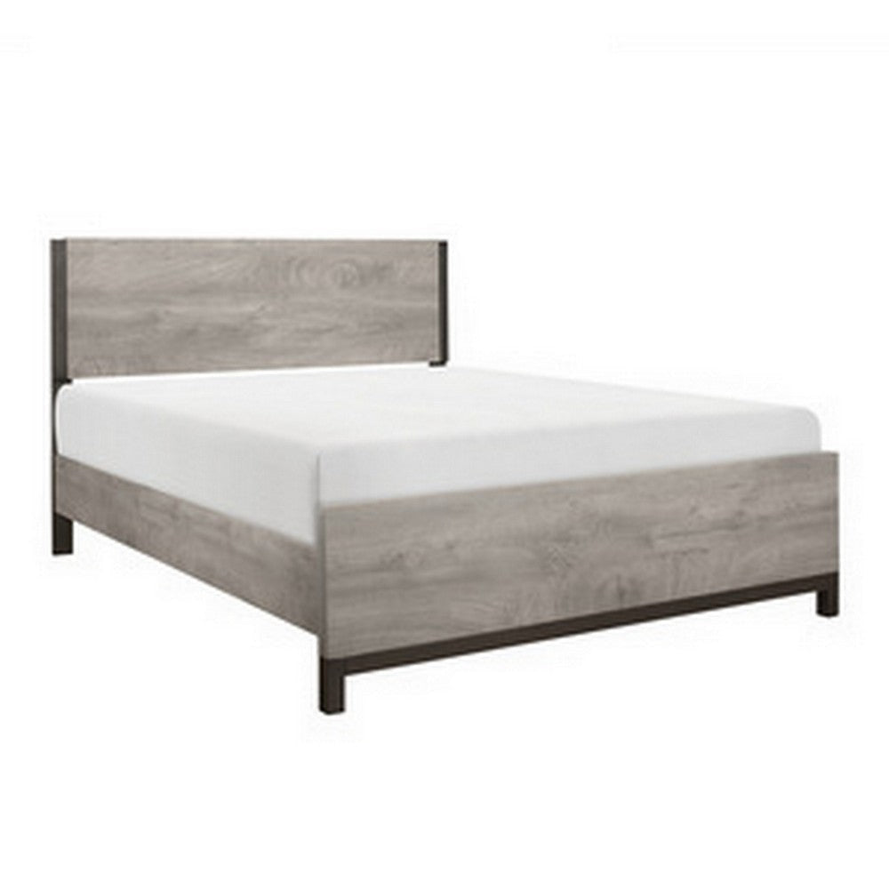 Deena Queen Bed, Painted Metal Finished Accents, Light Gray Wood Frame By Casagear Home