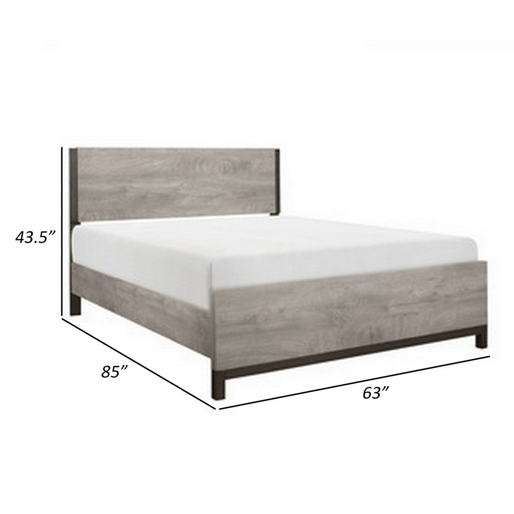 Deena Queen Bed Painted Metal Finished Accents Light Gray Wood Frame By Casagear Home BM314290