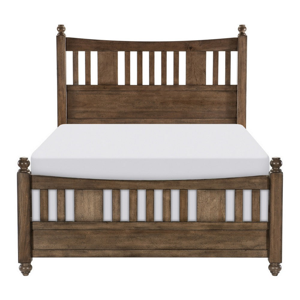 Reva Queen Bed Finial Topped Posts Vertical Slats Light Brown Wood By Casagear Home BM314291