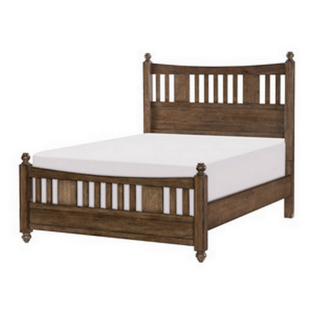 Reva Queen Bed Finial Topped Posts Vertical Slats Light Brown Wood By Casagear Home BM314291