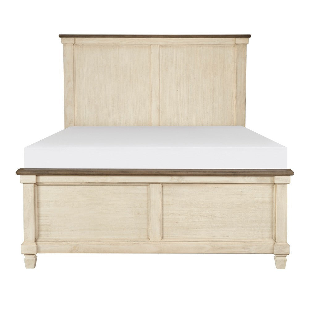 Cadie Queen Size Bed Rosy Brown Plank Style Tops Antique White Wood By Casagear Home BM314292