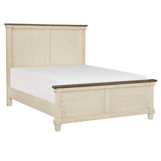 Cadie Queen Size Bed, Rosy Brown Plank Style Tops, Antique White Wood By Casagear Home