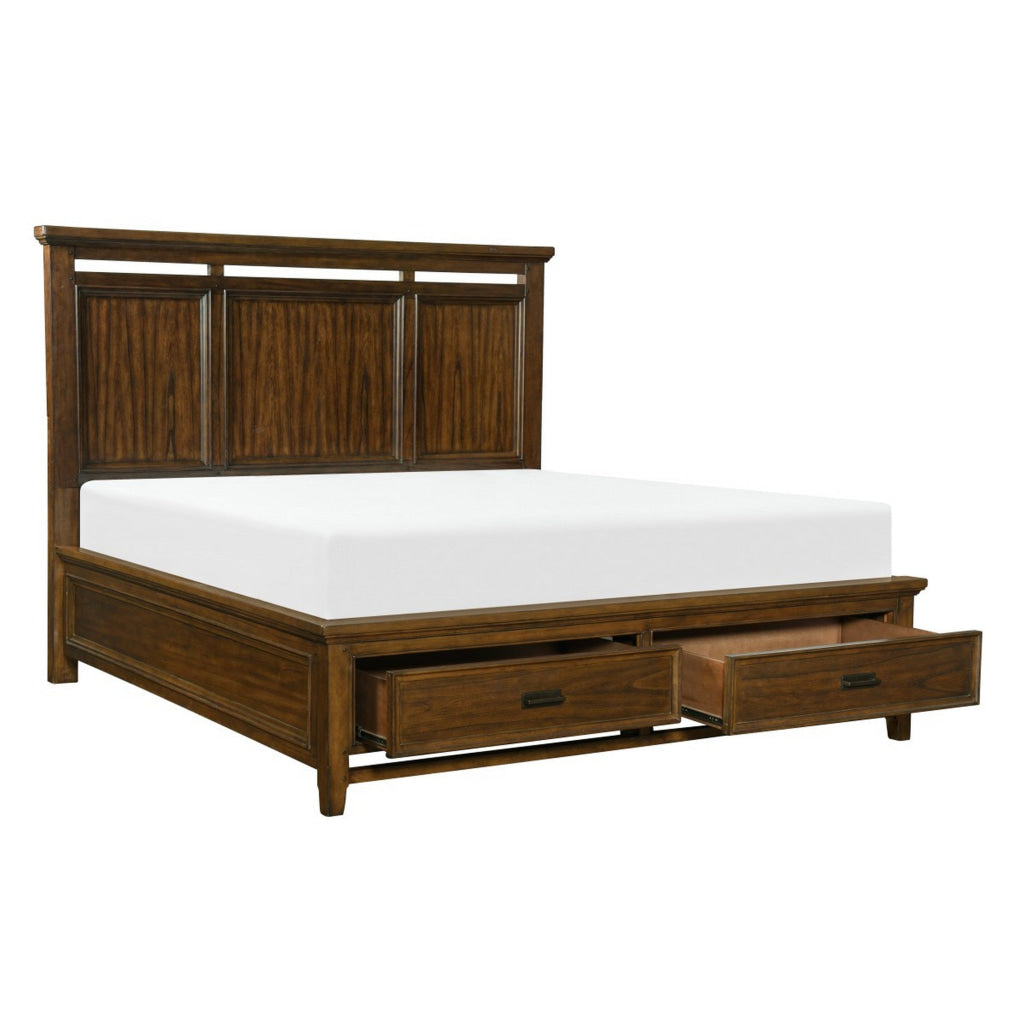 Zian Queen Platform Bed 2 Drawers with Bar Handles Brown Cherry Wood By Casagear Home BM314294