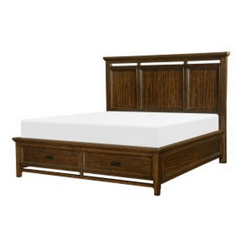 Zian Queen Platform Bed 2 Drawers with Bar Handles Brown Cherry Wood By Casagear Home BM314294