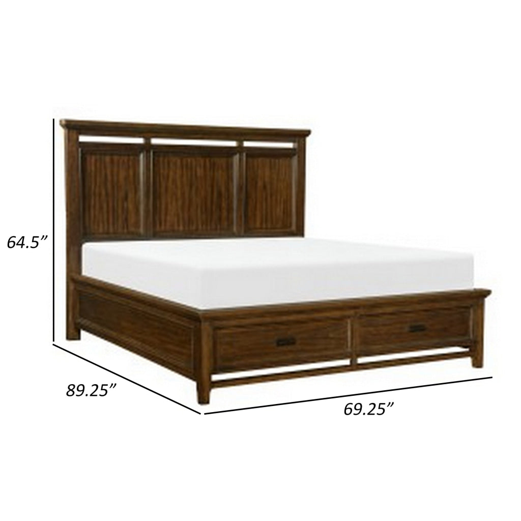 Zian Queen Platform Bed 2 Drawers with Bar Handles Brown Cherry Wood By Casagear Home BM314294