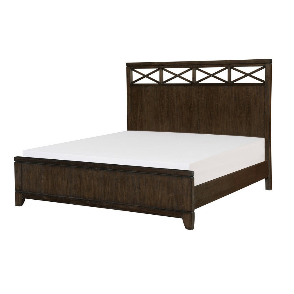 Gia Queen Bed X Shaped Panel Accents on The Headboard Dark Brown Wood By Casagear Home BM314295