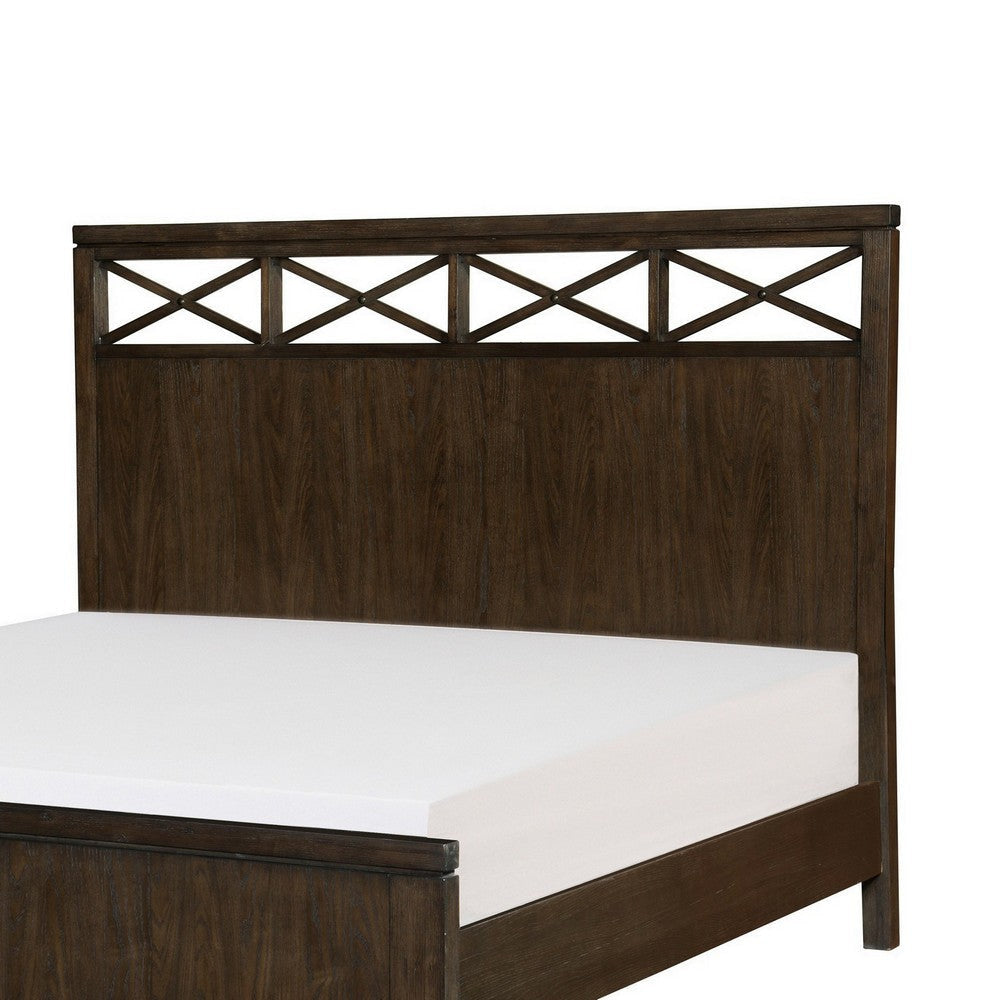 Gia Queen Bed X Shaped Panel Accents on The Headboard Dark Brown Wood By Casagear Home BM314295