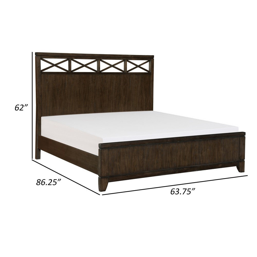 Gia Queen Bed X Shaped Panel Accents on The Headboard Dark Brown Wood By Casagear Home BM314295