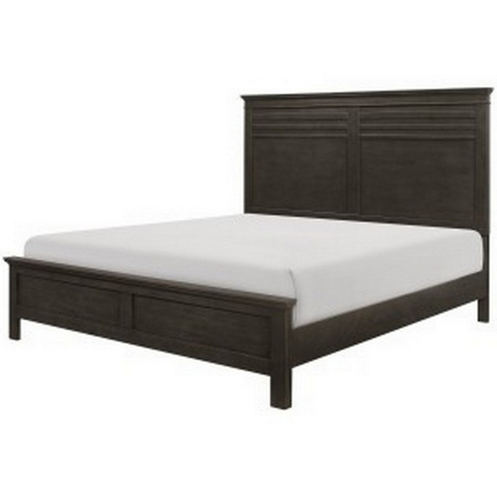 Candy Queen Bed Farmhouse Embossed Accented Headboard Charcoal Gray Wood By Casagear Home BM314296