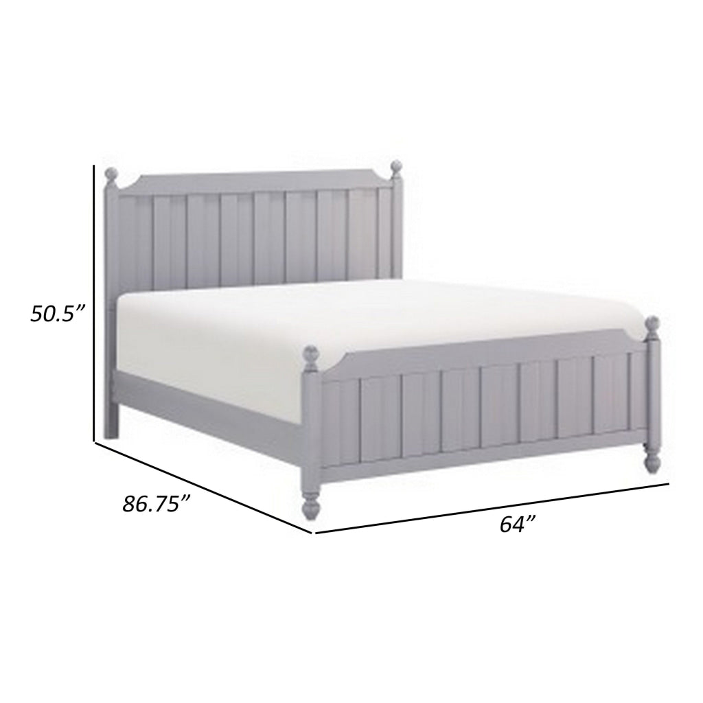 Elsa Queen Bed Ball Finials on Bed Posts Turned Feet Gray Wood Frame By Casagear Home BM314297