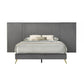 Zue King Size Bed Wide Wall Headboard Gray Upholstery Gold Metal Legs By Casagear Home BM314300