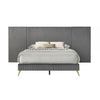 Zue King Size Bed Wide Wall Headboard Gray Upholstery Gold Metal Legs By Casagear Home BM314300