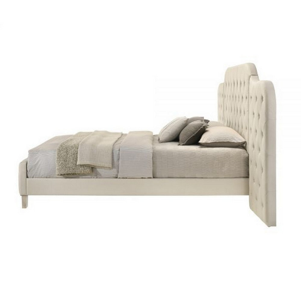 Ronny Inch King Size Bed Wall Headboard Beige Linen Tufted Upholstery By Casagear Home BM314302