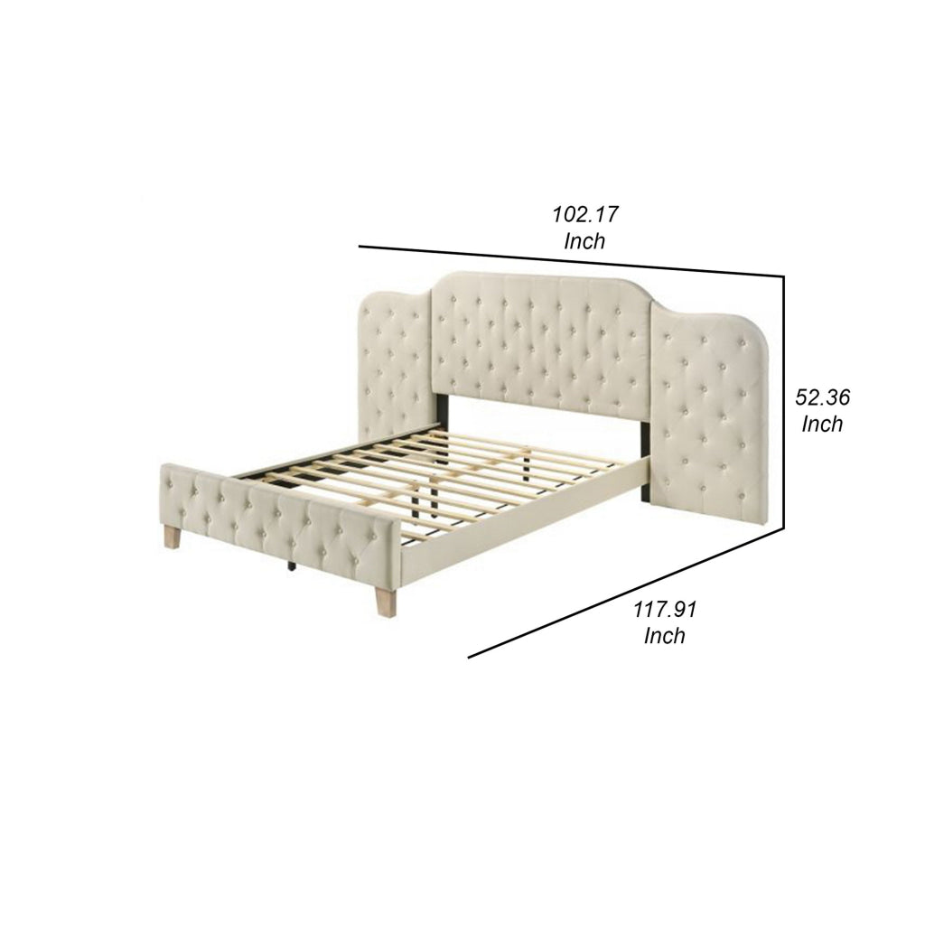 Ronny Inch King Size Bed Wall Headboard Beige Linen Tufted Upholstery By Casagear Home BM314302