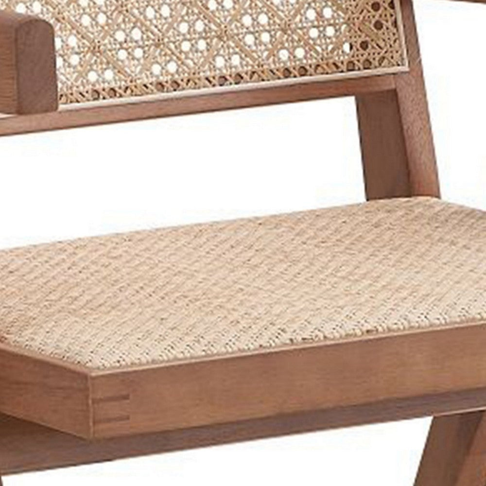 Tina 26 Inch Accent Armchair Woven Rattan Natural Brown Wood Finish By Casagear Home BM314309