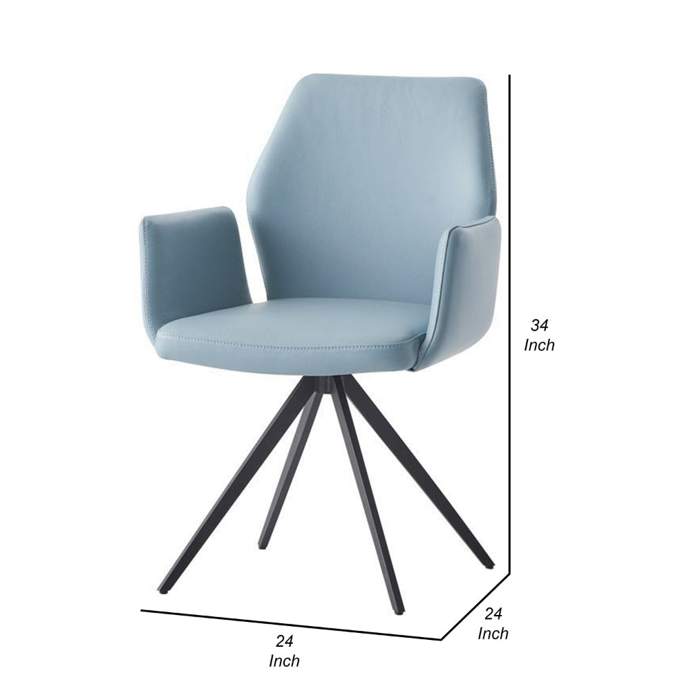 24 Inch Swivel Side Chair Light Blue Leather Upholstery Black Legs By Casagear Home BM314316