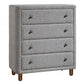 Lyno 38 Inch Tall Dresser Chest, 4 Drawers, Gray Boucle Upholstery, Brown By Casagear Home