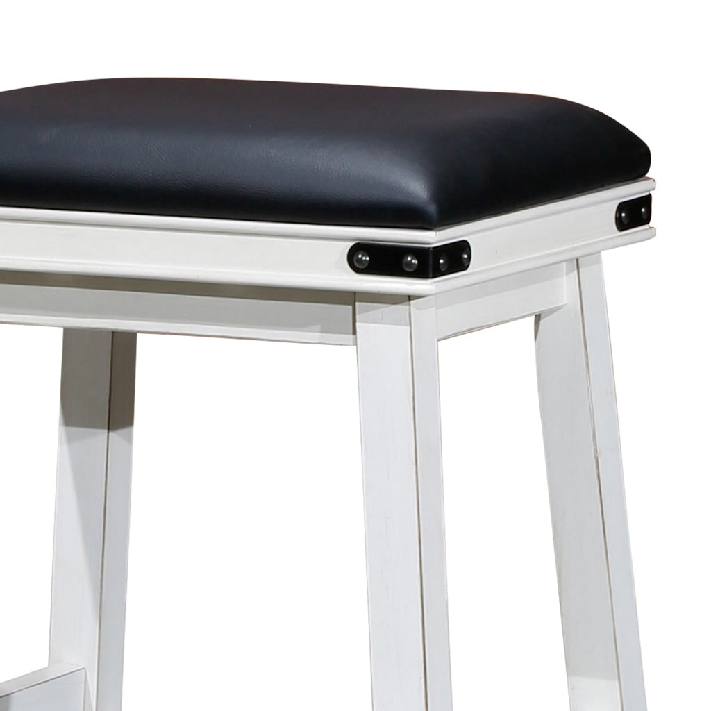 Nio 24 Inch Counter Stool Black Bonded Leather Seat Antique White Finish By Casagear Home BM314319