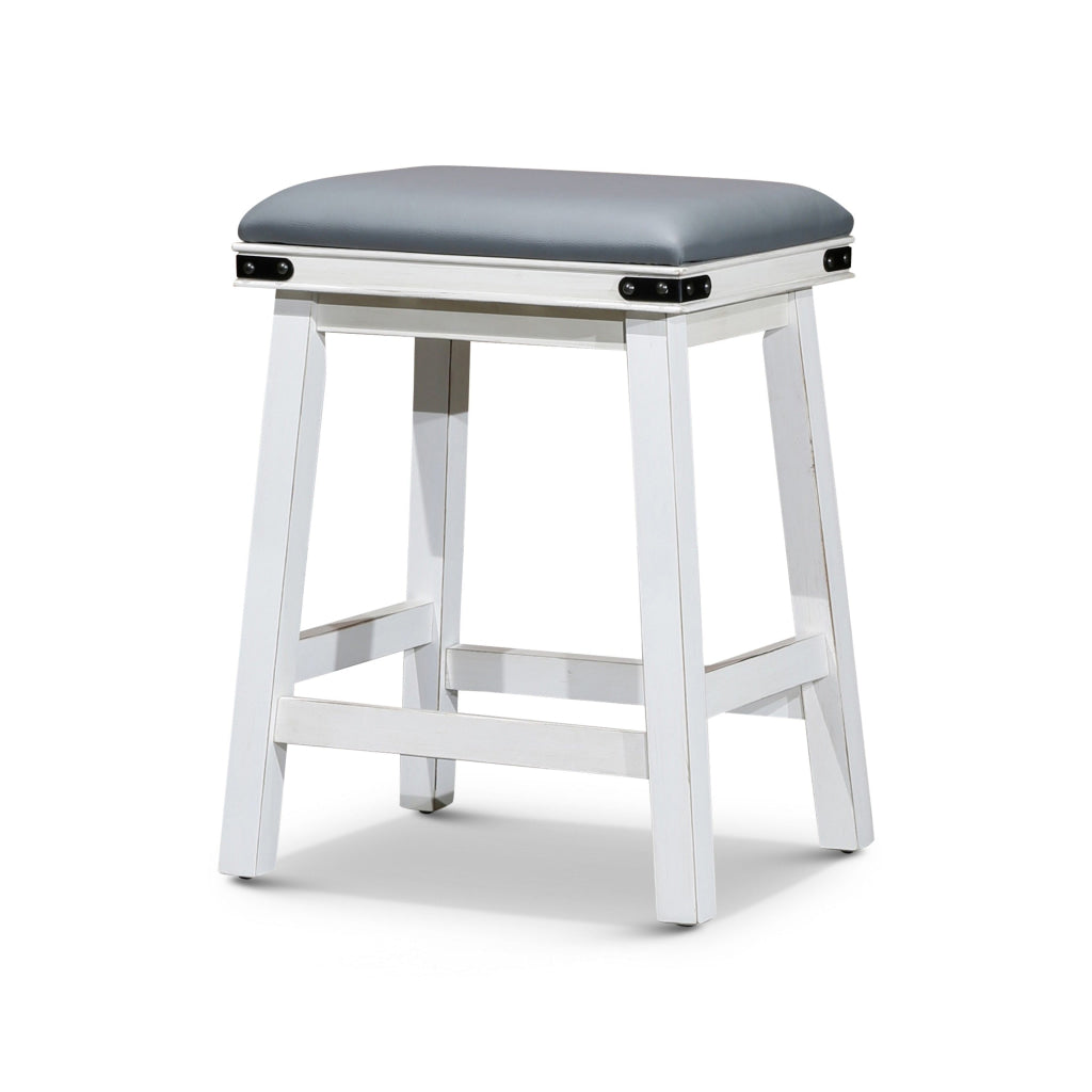 Nio 24 Inch Counter Stool Gray Bonded Leather Seat Antique White Finish By Casagear Home BM314320