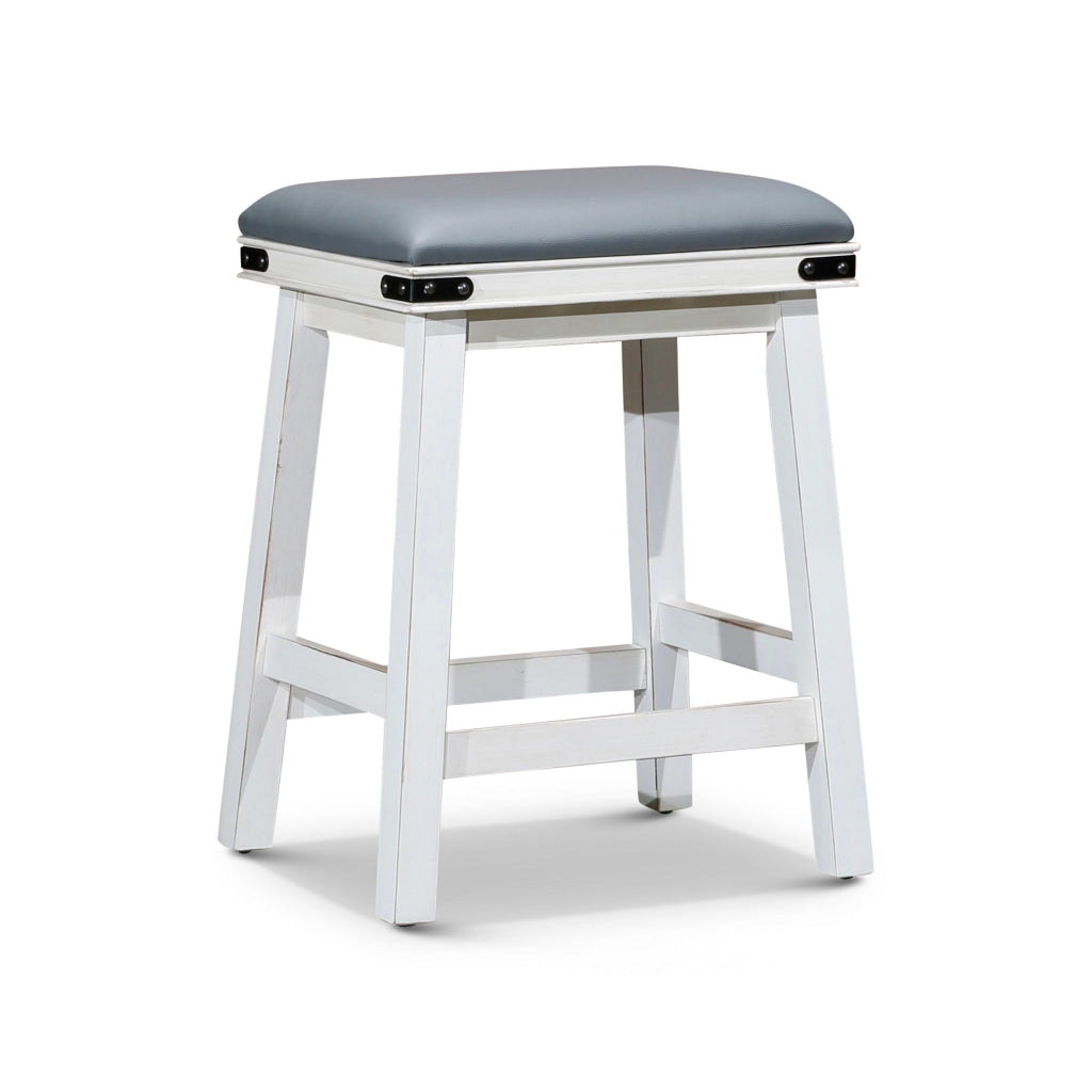 Nio 24 Inch Counter Stool Gray Bonded Leather Seat Antique White Finish By Casagear Home BM314320