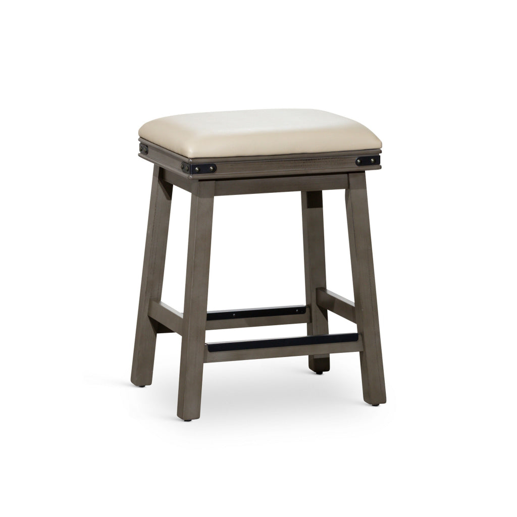 24 Inch Counter Stool Weathered Gray Finish French Gray Leather Seat By Casagear Home BM314321