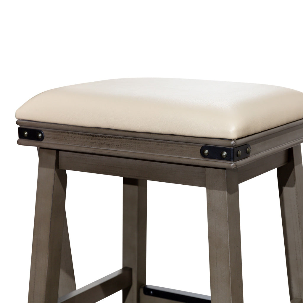 24 Inch Counter Stool Weathered Gray Finish French Gray Leather Seat By Casagear Home BM314321