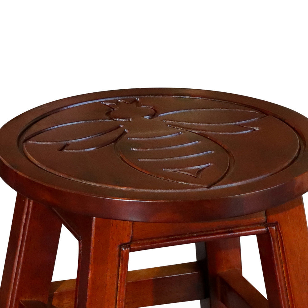 11 Inch Step Stool Footrest Wood Carved Queen Bee Round Cherry Brown By Casagear Home BM314322