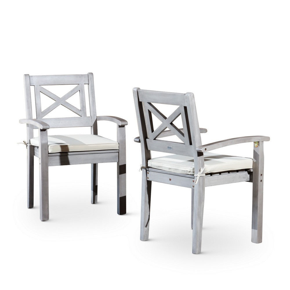 35 Inch Set of 2 Dining Armchairs Cushioned X Open Back Silver Gray By Casagear Home BM314323