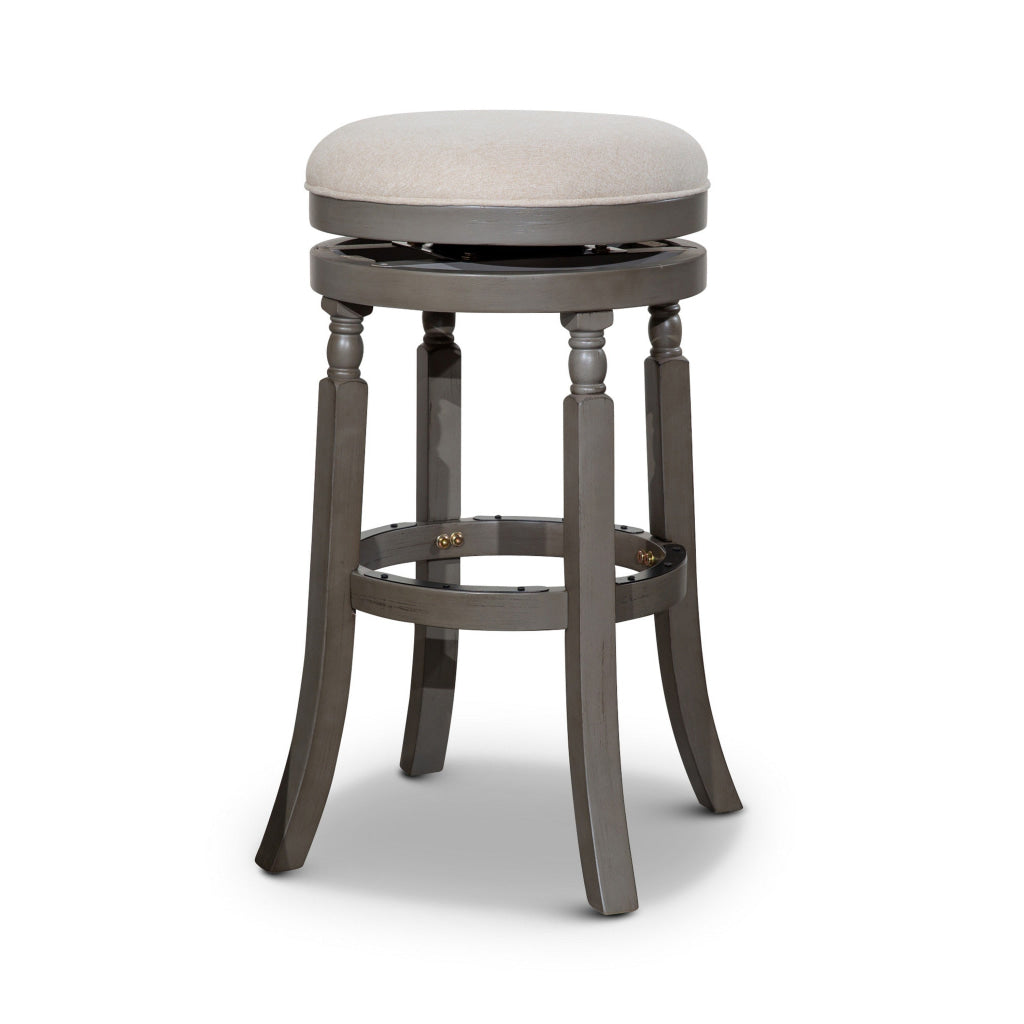 Opi 30 Inch Swivel Barstool Round Cushioned Seat Beige Fabric Gray By Casagear Home BM314327