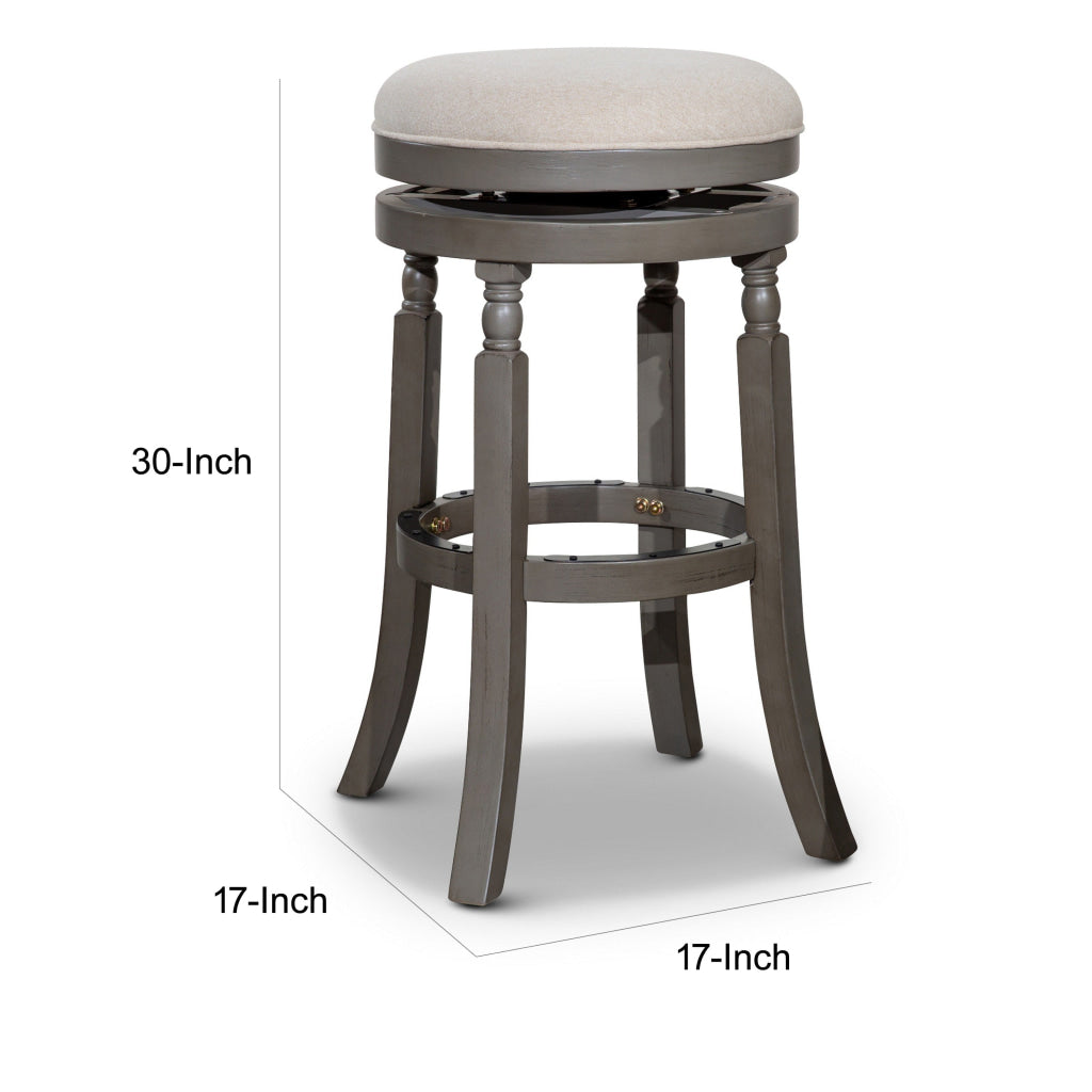 Opi 30 Inch Swivel Barstool Round Cushioned Seat Beige Fabric Gray By Casagear Home BM314327