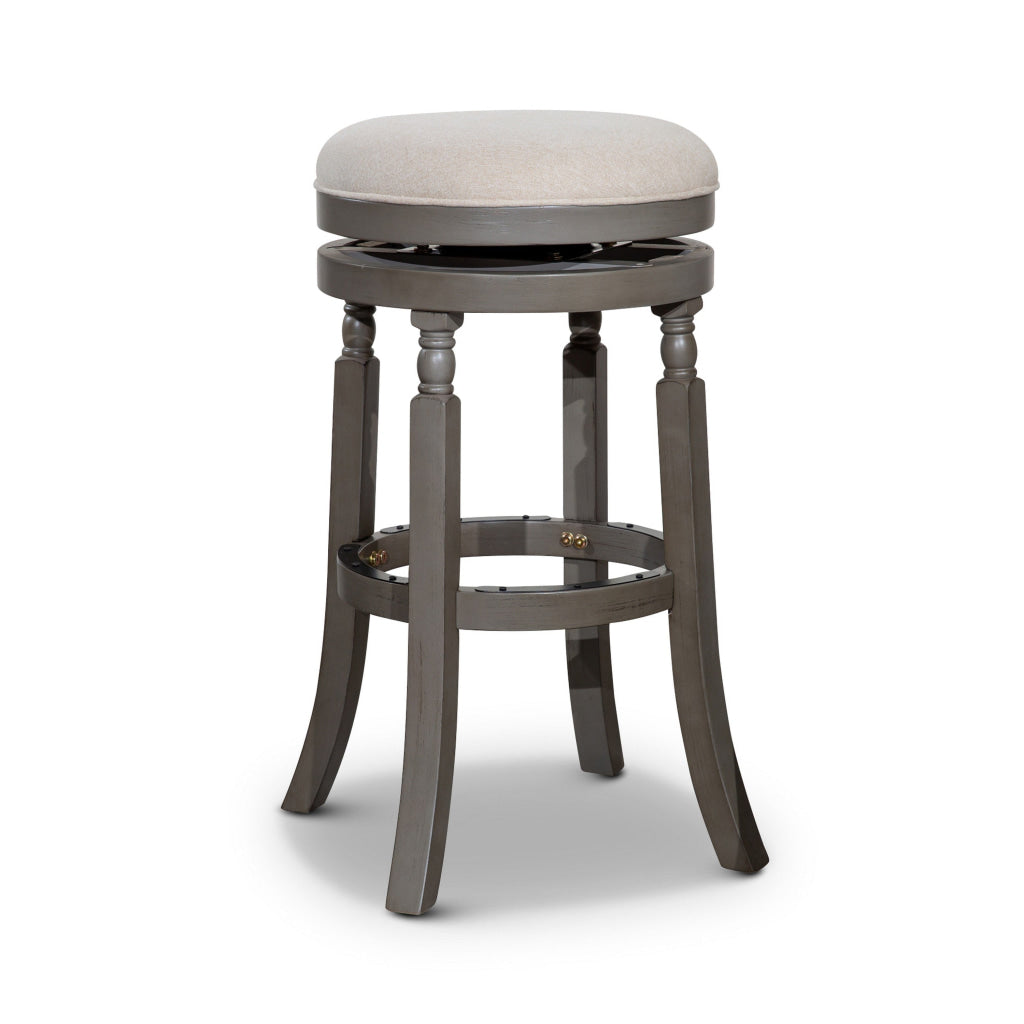 Opi 30 Inch Swivel Barstool Round Cushioned Seat Beige Fabric Gray By Casagear Home BM314327