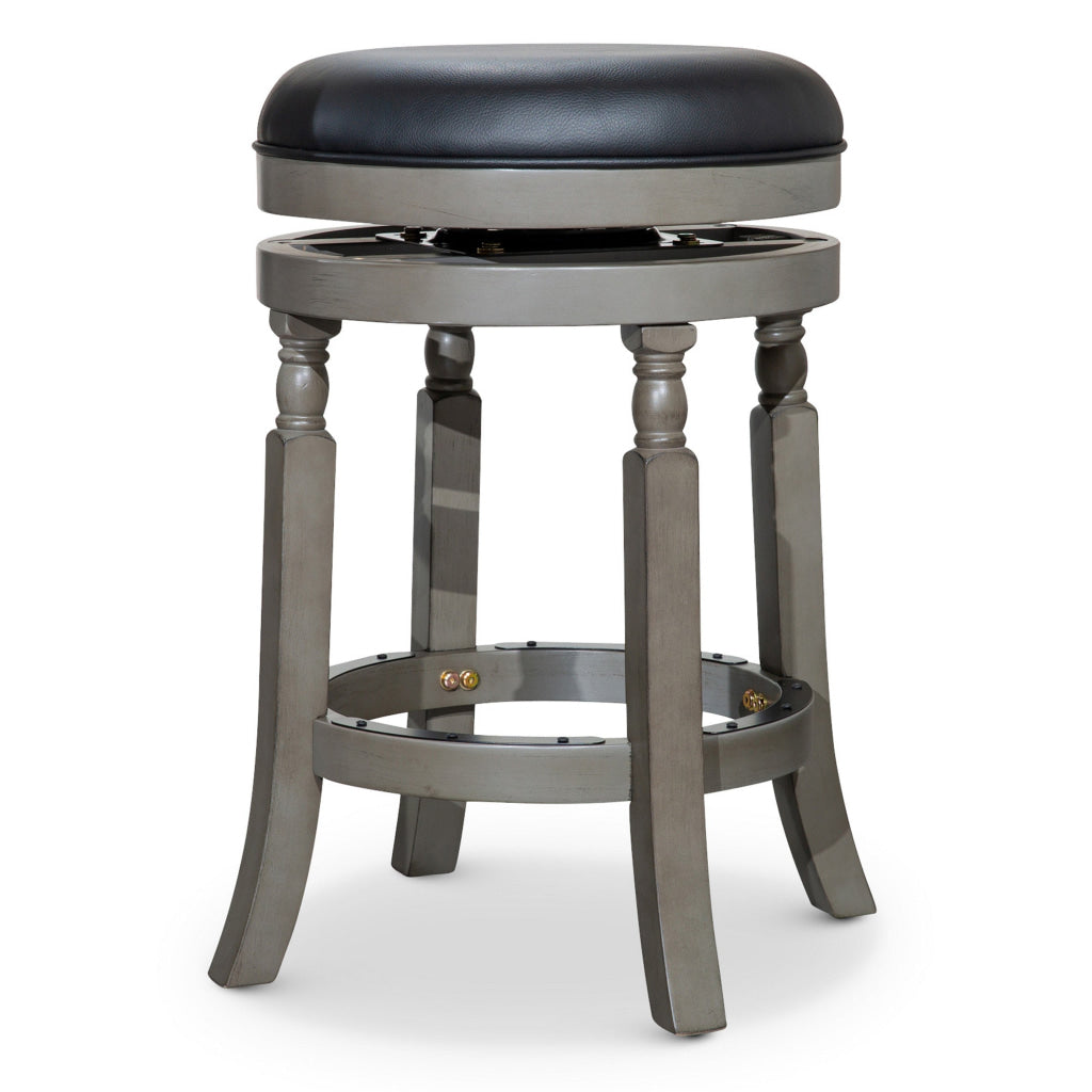 Opi 24 Inch Swivel Counter Stool Round Cushion Black Bonded Leather Gray By Casagear Home BM314328