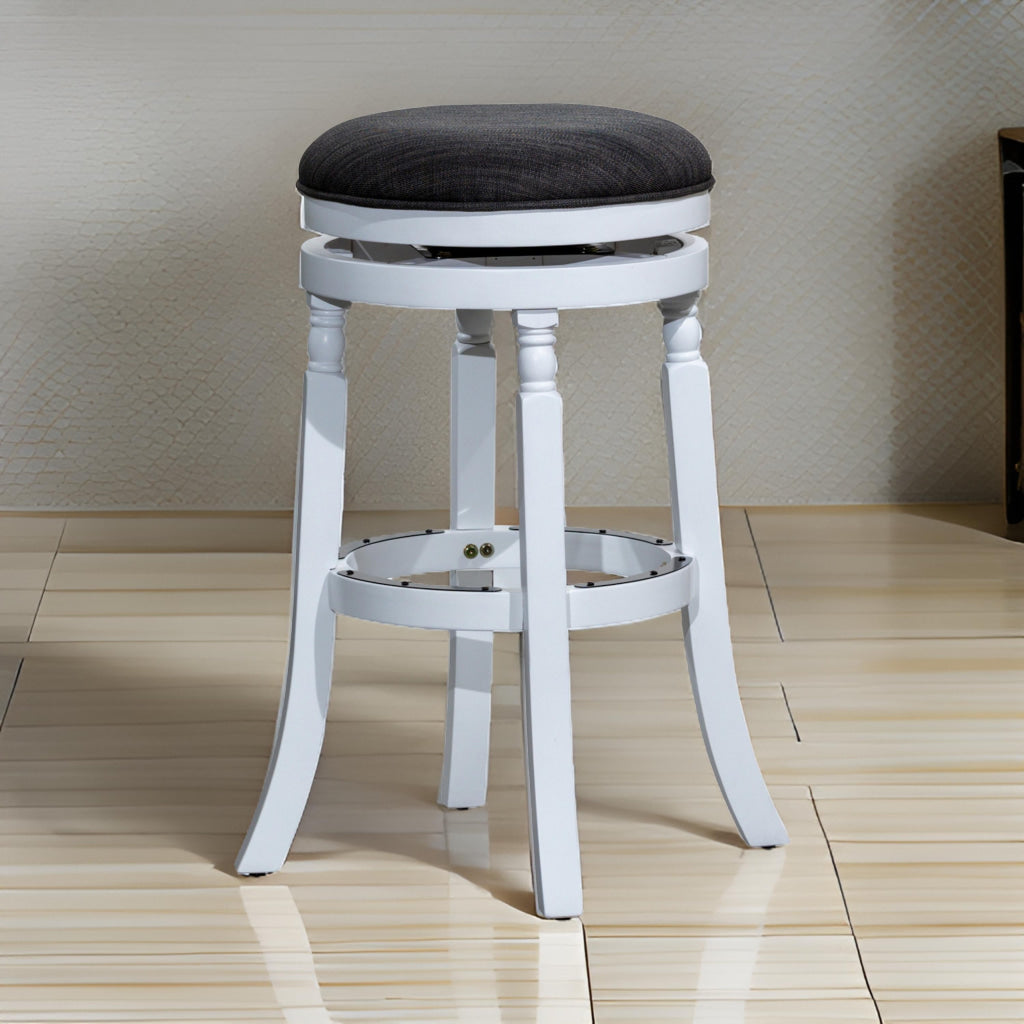 Opi 30 Inch Swivel Barstool Round Cushioned Seat Black Fabric White By Casagear Home BM314329