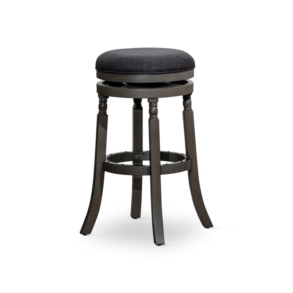 Opi 30 Inch Swivel Barstool Round Cushioned Seat Black Fabric Gray By Casagear Home BM314330