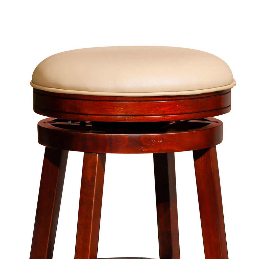 Opi 24 Inch Swivel Counter Stool Beige Bonded Leather Cherry Brown By Casagear Home BM314332