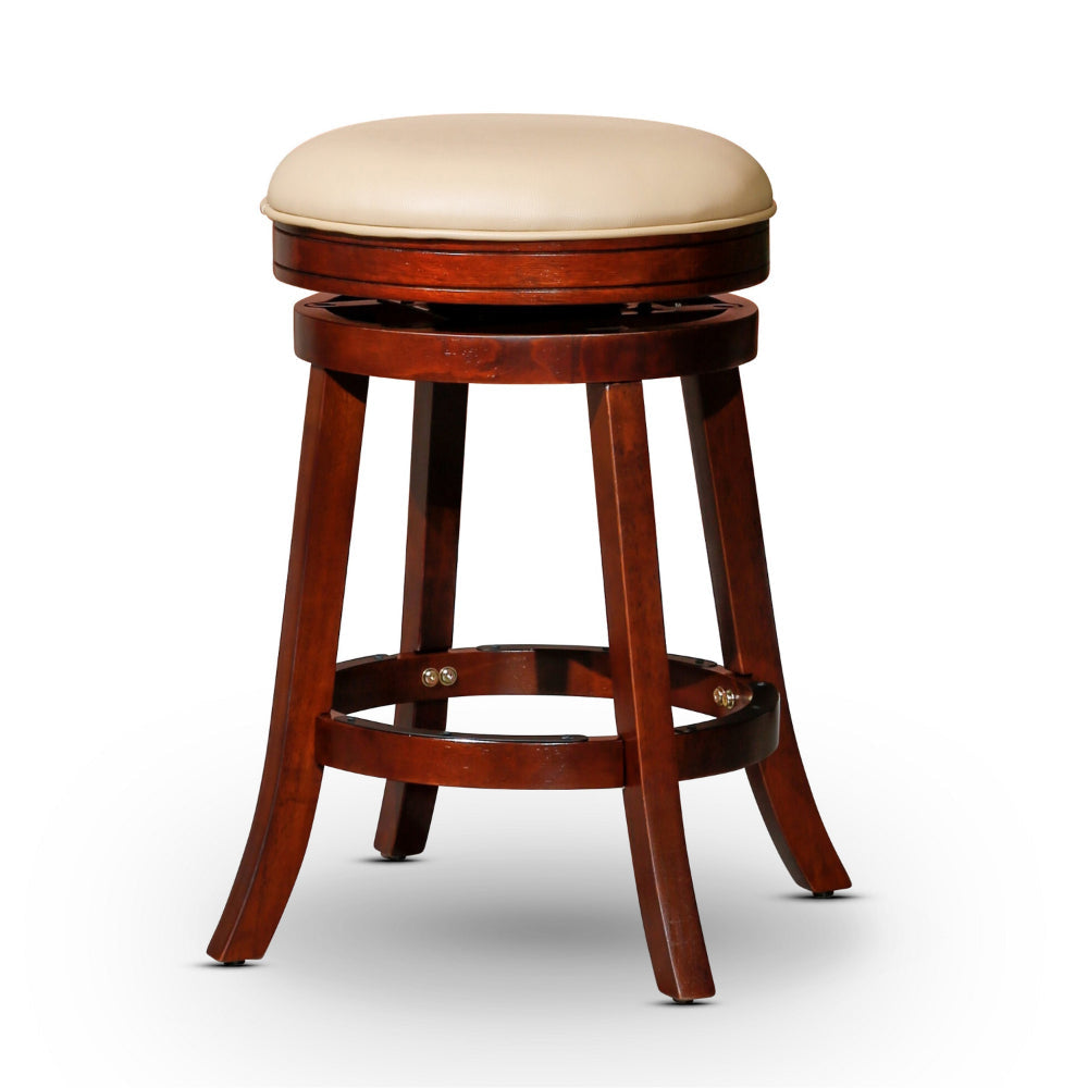 Opi 24 Inch Swivel Counter Stool Beige Bonded Leather Cherry Brown By Casagear Home BM314332