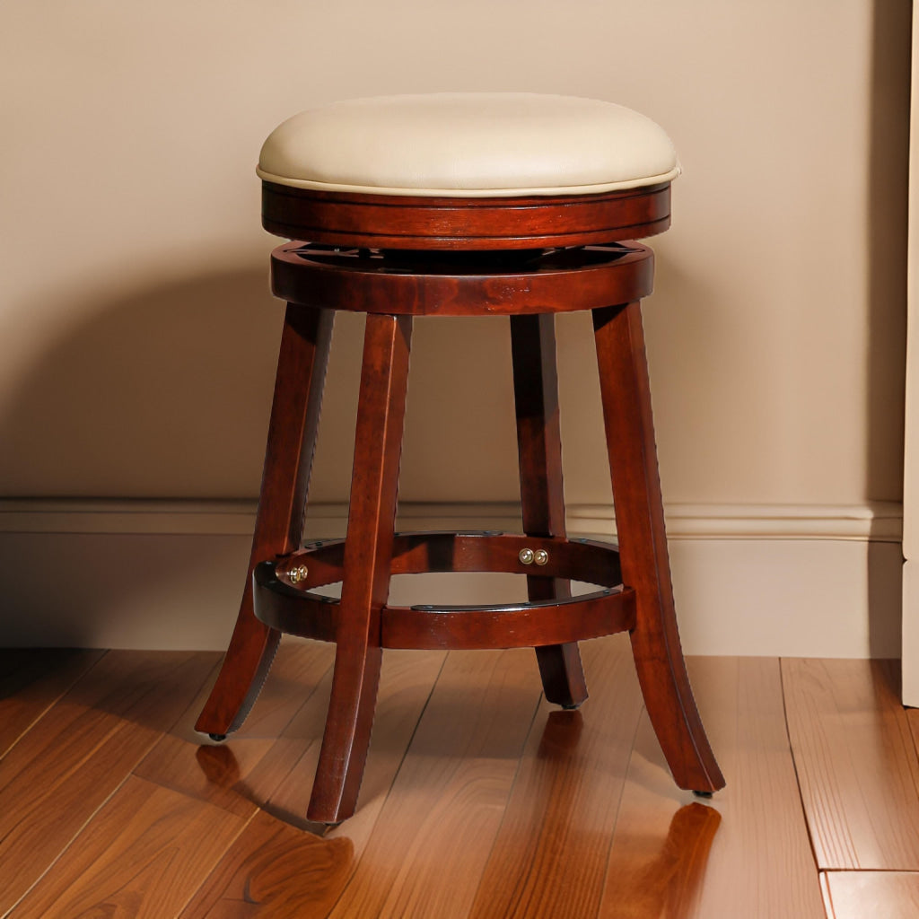 Opi 24 Inch Swivel Counter Stool Beige Bonded Leather Cherry Brown By Casagear Home BM314332