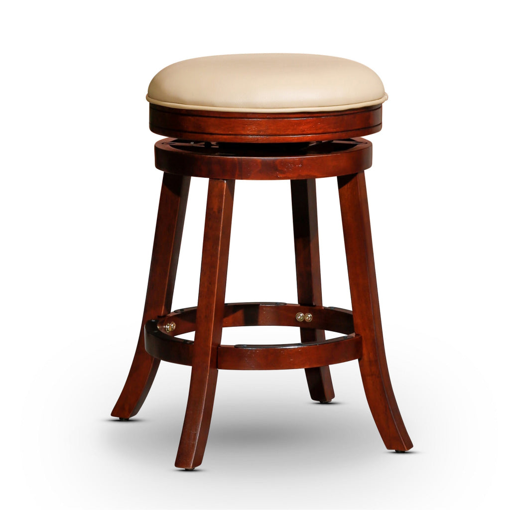 Opi 24 Inch Swivel Counter Stool Beige Bonded Leather Cherry Brown By Casagear Home BM314332