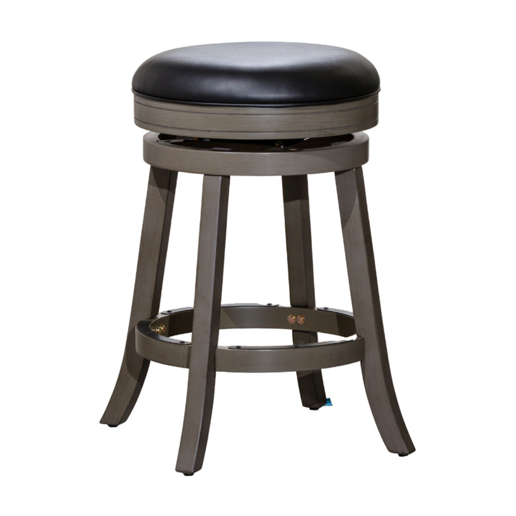 Opi 24 Inch Swivel Counter Stool Black Bonded Leather Weathered Gray By Casagear Home BM314333