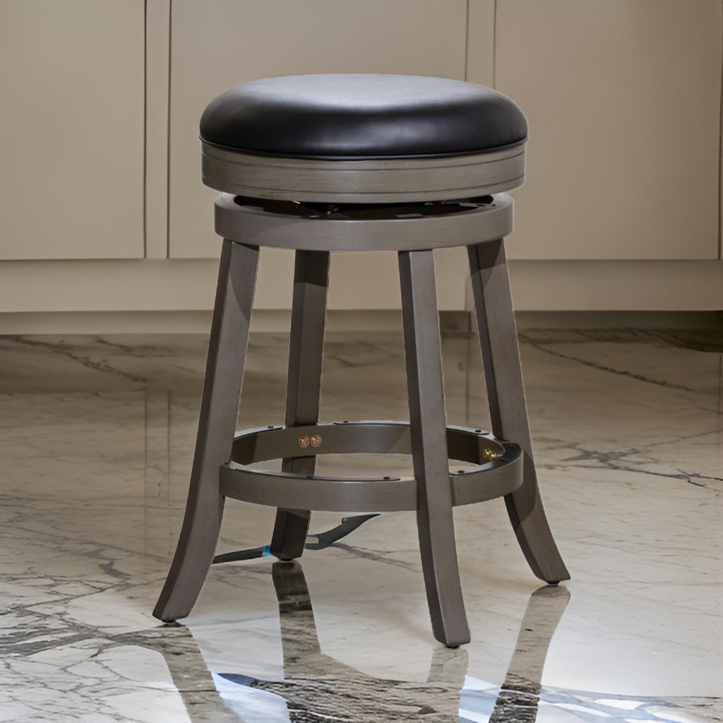 Opi 24 Inch Swivel Counter Stool Black Bonded Leather Weathered Gray By Casagear Home BM314333