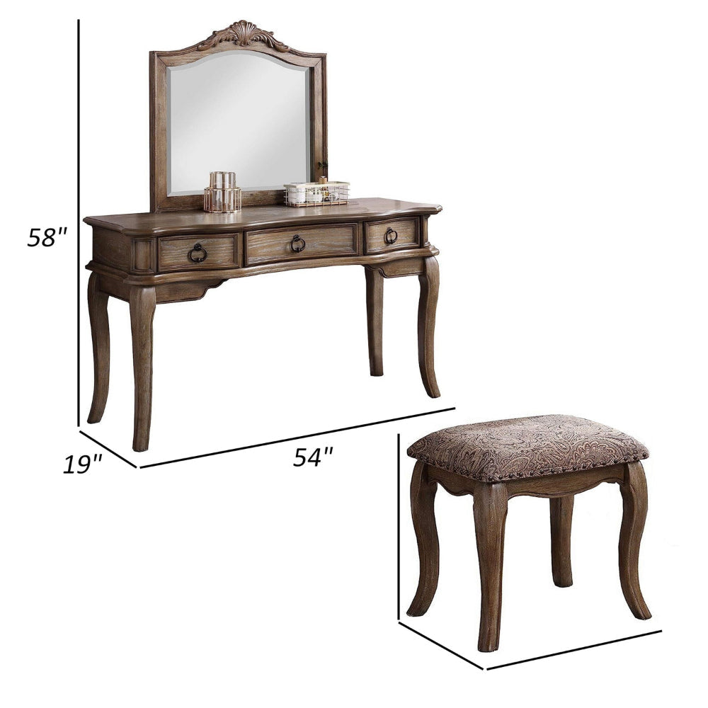 Fyn 60 Inch Vanity Desk Set with Stool and Mirror Brown Solid Wood By Casagear Home BM314380