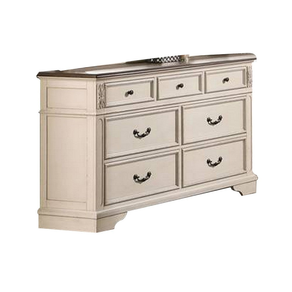 Beny 62 Inch Wide Dresser with 7 Drawers, Black Handles, White Wood Finish By Casagear Home