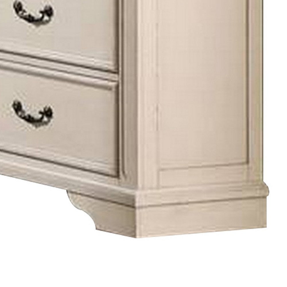 Beny 62 Inch Wide Dresser with 7 Drawers Black Handles White Wood Finish By Casagear Home BM314383