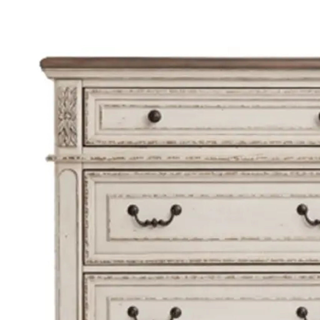 Beny 52 Inch Tall Dresser Chest with 5 Drawers Black Handles White Wood By Casagear Home BM314384