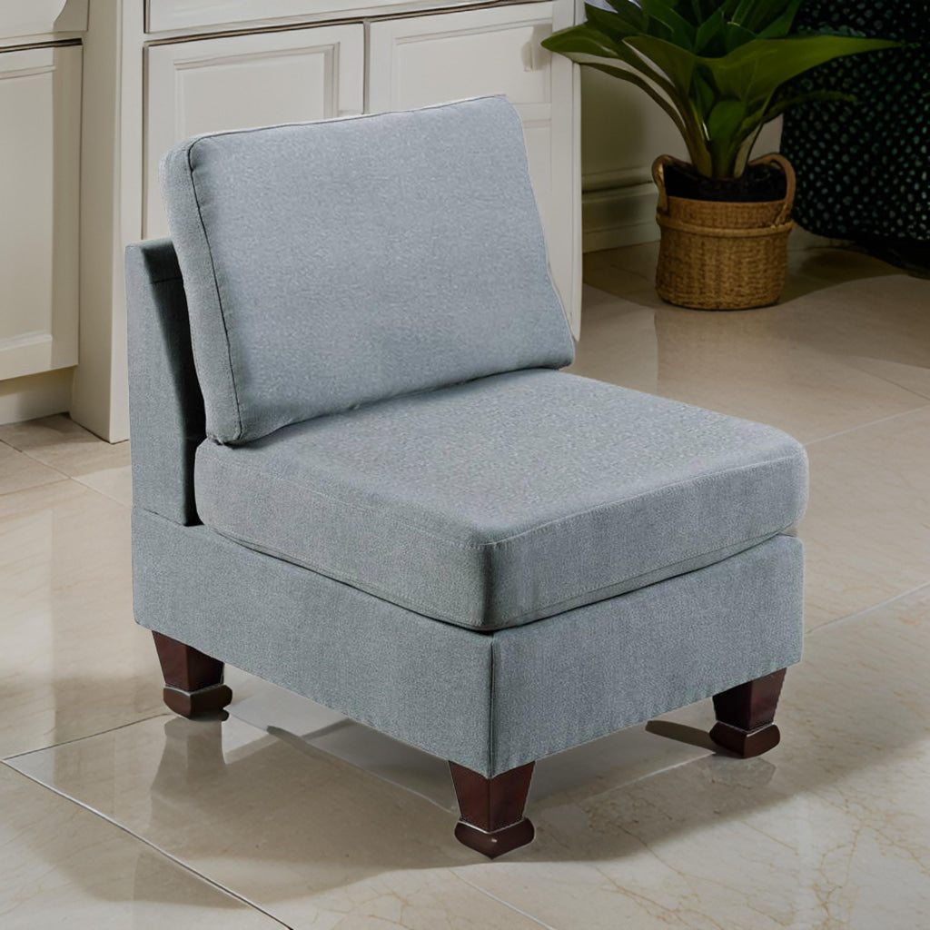 Remy 32 Inch Modular Armless Sofa Chair, Soft Gray Chenille, Solid Wood By Casagear Home