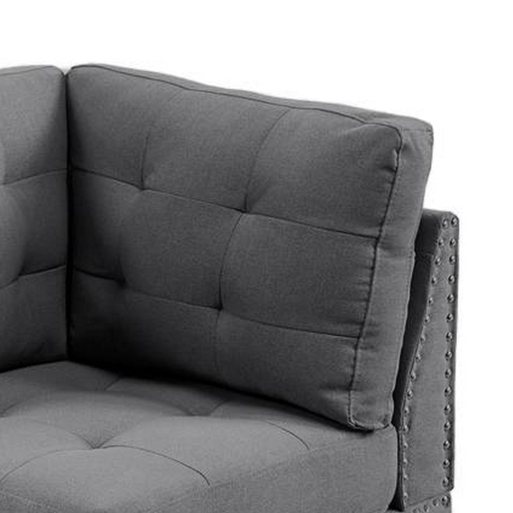 Lemy 32 Inch Modular Corner Sofa Chair Tufted Gray Upholstery Solid Wood By Casagear Home BM314389