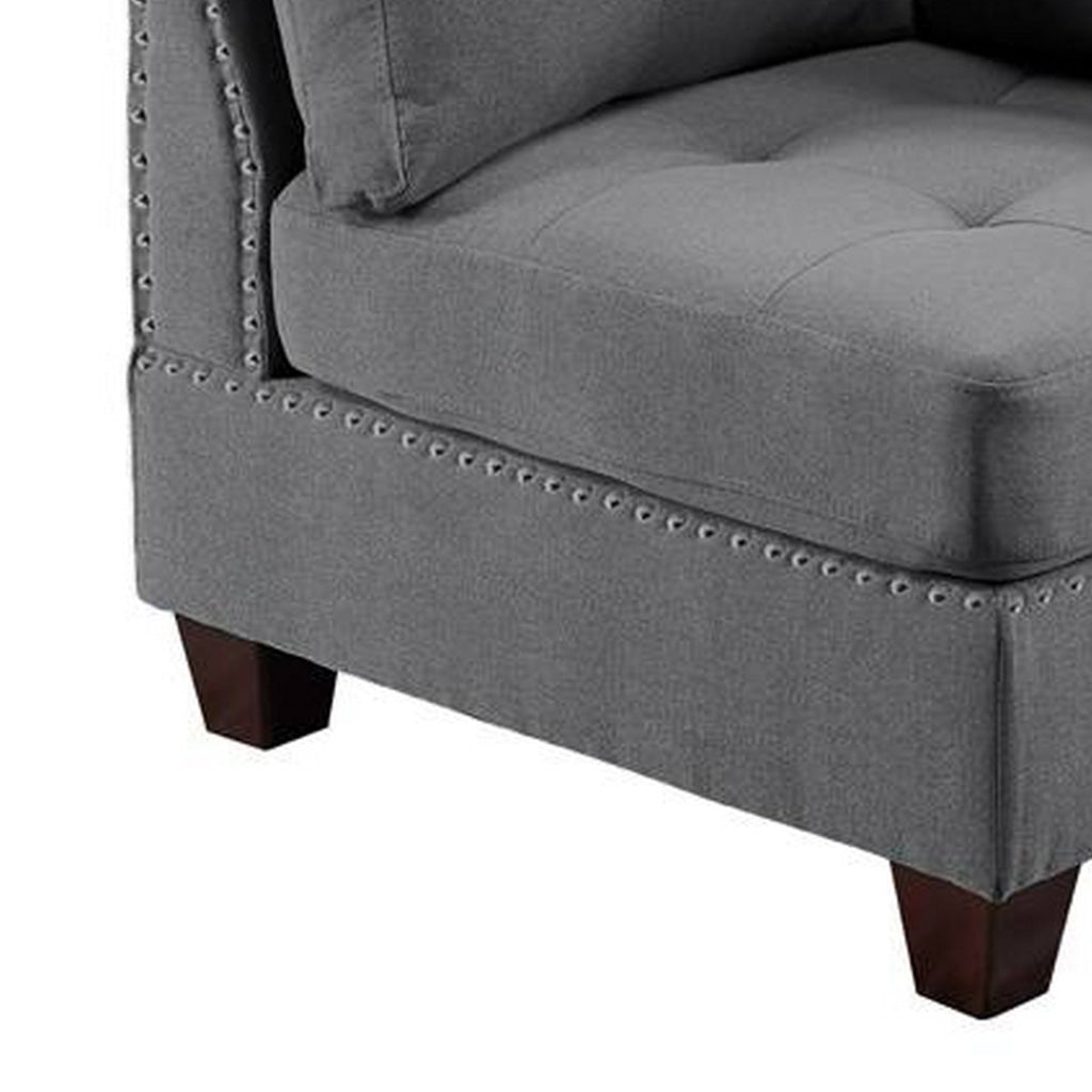 Lemy 32 Inch Modular Corner Sofa Chair Tufted Gray Upholstery Solid Wood By Casagear Home BM314389